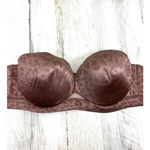 Cacique Womens 38D Brown Cheetah Print Comfort Bliss Strapless Bra NEW